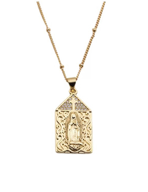 Fashion 0249dl+40cm Bead Chain Copper And Zirconium Cross Maria Necklace