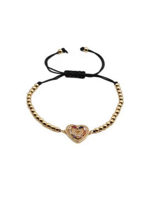 Fashion Cb00276cx+copper Bead Black Rope Copper Inlaid Zirconium Peach Heart Red String Bracelet