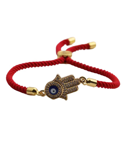Fashion Cb00270cx+red String Gold-plated Copper And Diamond Eye Palm Bracelet
