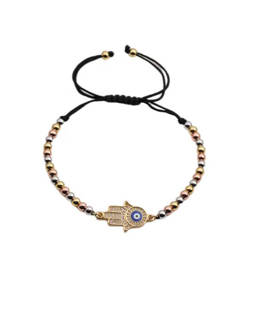 Fashion Cb00270cx+ Mixed Color Bead Chain Gold-plated Copper And Diamond Eye Palm Bracelet