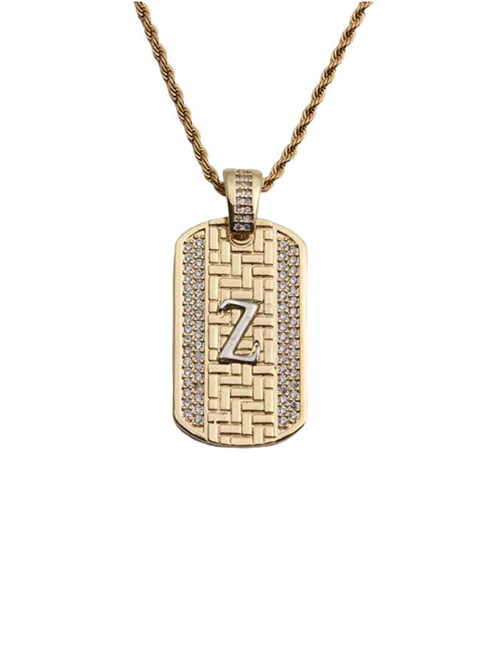 Fashion Z Pendant 60cm Stainless Steel Twist Chain Stainless Steel Inlaid Zirconium Letter Tag Necklace