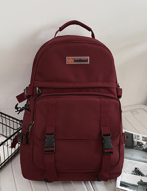 Fashion Red [no Pendant] Large Capacity Backpack With Belt Buckle