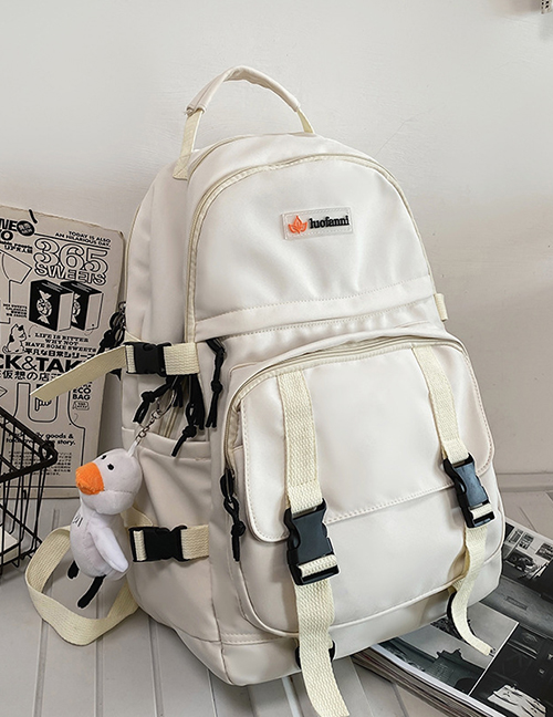 Fashion White [black Leg Duck Pendant] Large Capacity Backpack With Belt Buckle