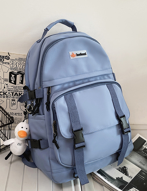 Fashion Blue[black Leg Duck Pendant] Large Capacity Backpack With Belt Buckle