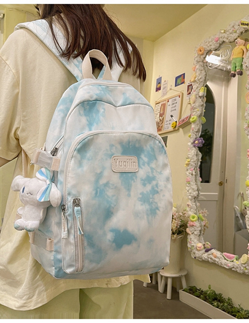 Fashion Blue With White Pendant Tie-dye Large Capacity Canvas Backpack
