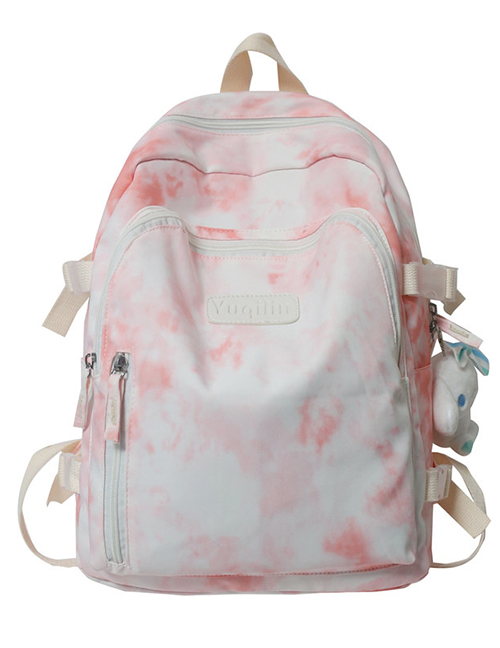 Fashion Pink With White Pendant Tie-dye Large Capacity Canvas Backpack