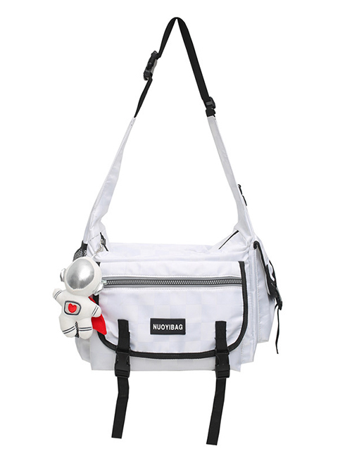 Fashion Plaid White Single Bag Large-capacity Functional Tooling Messenger Bag