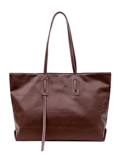 Fashion Brown Pu Soft Embossed Large-capacity Shoulder Bag