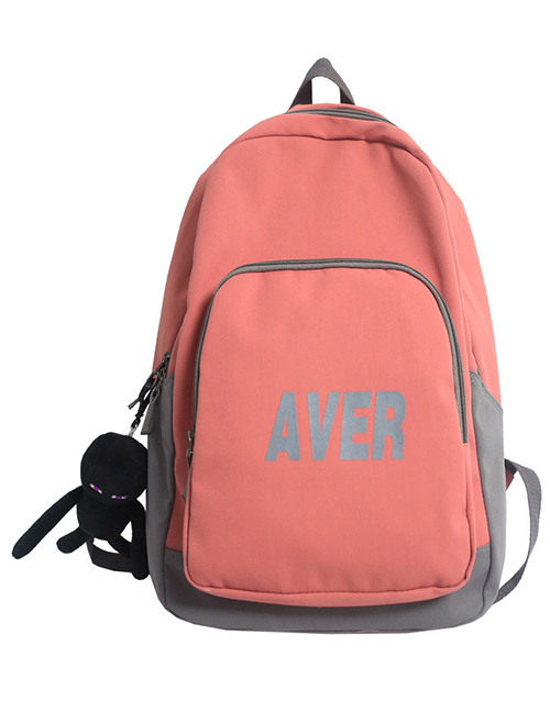 Fashion Pink + Gray Skull Pendant Nylon Large Capacity Backpack