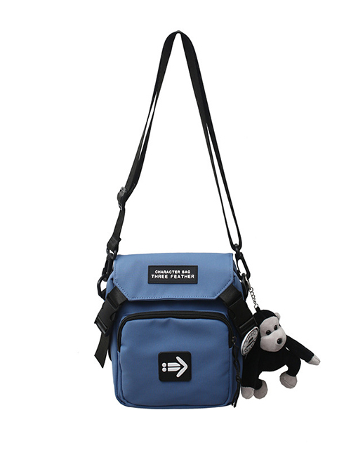 Fashion Blue + Orangutan Nylon Letter Mark Diagonal Bag