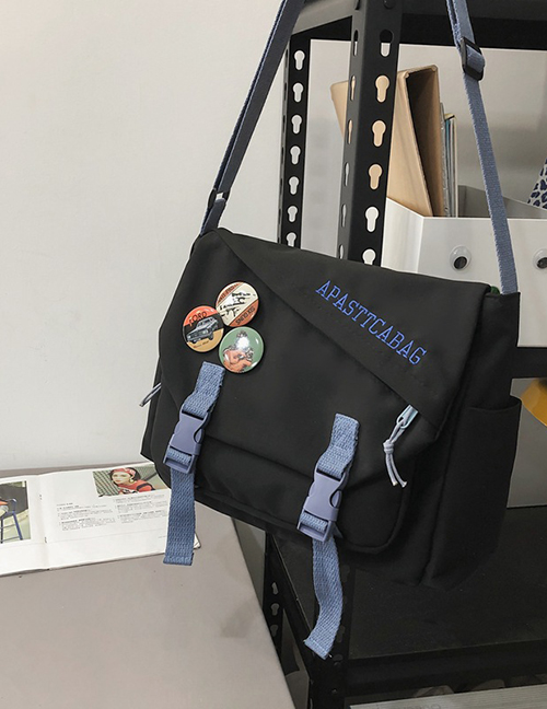 Fashion Black With Badge Large-capacity Multifunctional Functional Messenger Bag