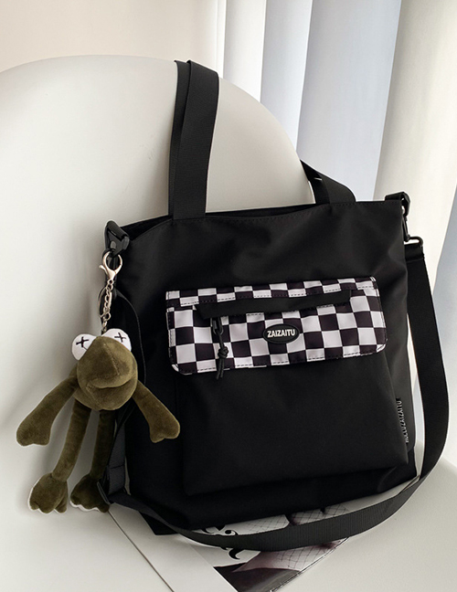 Fashion Black + Green Frog Checkerboard Nylon Crossbody Bag