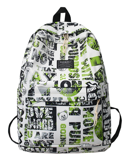 Fashion Green Letter Bear Head Nylon Print Large Capacity Backpack