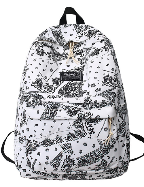 Fashion Cashew Flower White Nylon Print Large Capacity Backpack