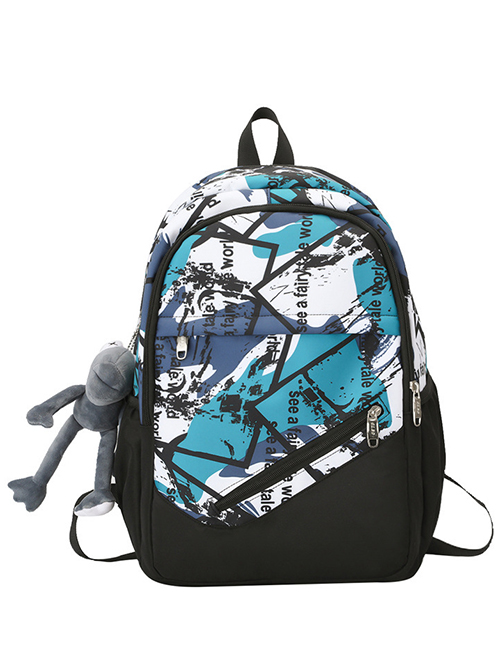 Fashion Blue Single Bag Nylon Print Large Capacity Backpack