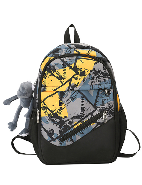 Fashion Yellow+grey Frog Nylon Print Large Capacity Backpack