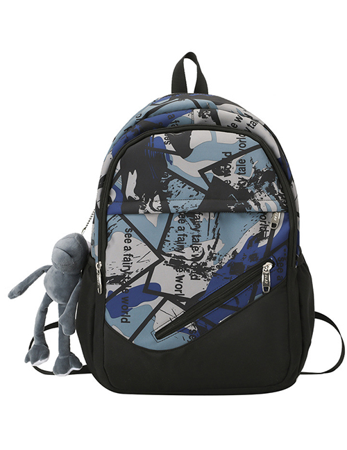 Fashion Dark Blue + Gray Frog Nylon Print Large Capacity Backpack