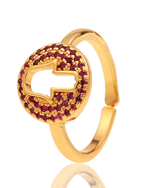 Fashion Red Copper Inlaid Zirconium Palm Ring