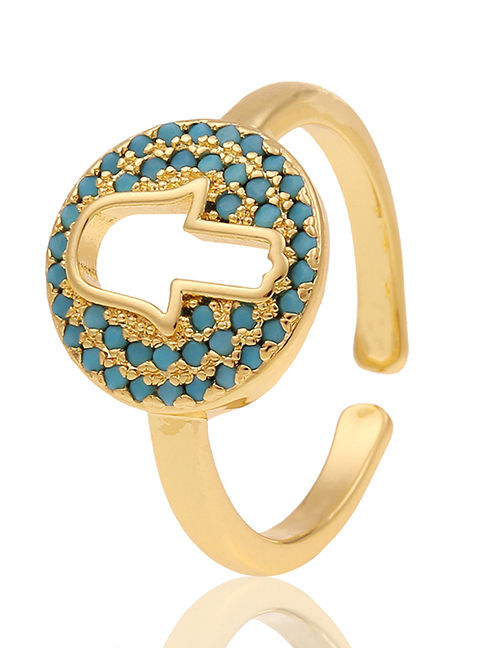 Fashion Blue Copper Inlaid Zirconium Palm Ring