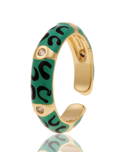 Fashion Green Copper Inlaid Zirconium Oil Drop Pattern U-shaped Ring