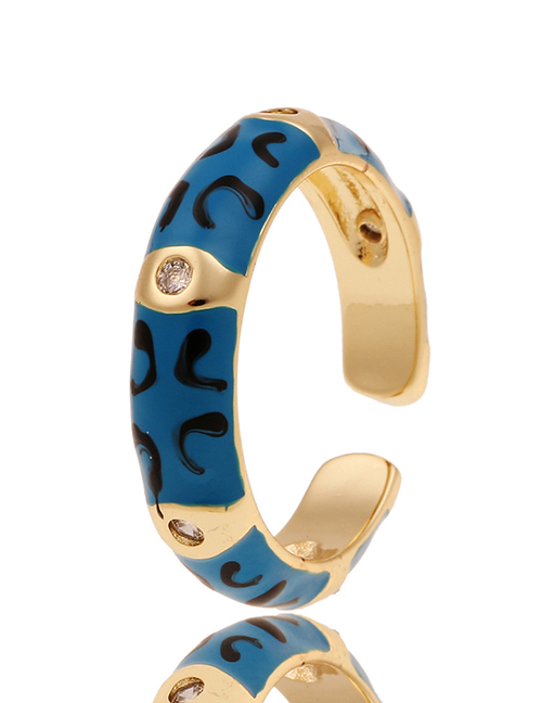 Fashion Blue Copper Inlaid Zirconium Oil Drop Pattern U-shaped Ring