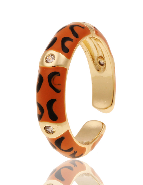 Fashion Coffee Color Copper Inlaid Zirconium Oil Drop Pattern U-shaped Ring