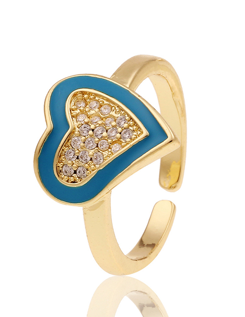 Fashion Blue Copper Inlaid Zirconium Drop Oil Love Ring