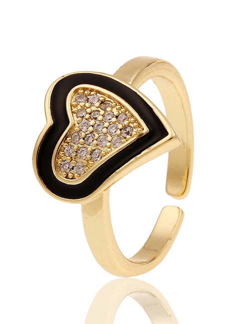 Fashion Black Copper Inlaid Zirconium Drop Oil Love Ring