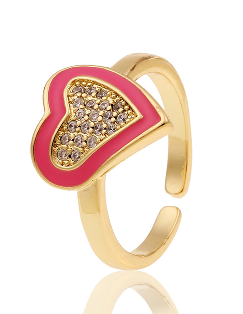 Fashion Pink Copper Inlaid Zirconium Drop Oil Love Ring