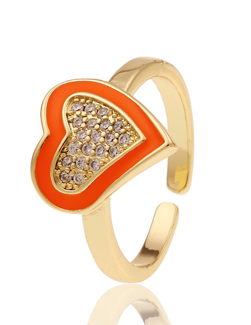 Fashion Orange Copper Inlaid Zirconium Drop Oil Love Ring