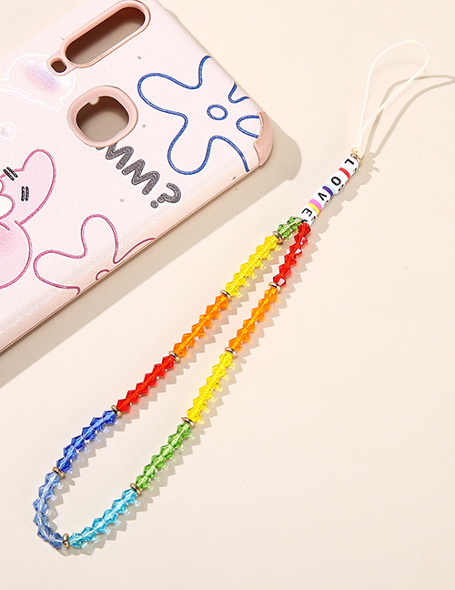 Fashion Rainbow Crystal Cartoon Rice Beads Beaded Crystal Eyes Geometric Mobile Phone Chain