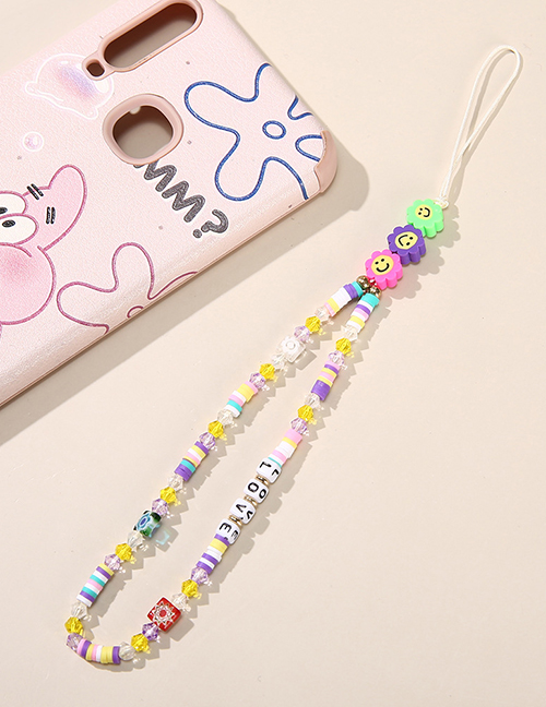 Fashion Soft Ceramic Crystal Cartoon Rice Beads Beaded Crystal Eyes Geometric Mobile Phone Chain