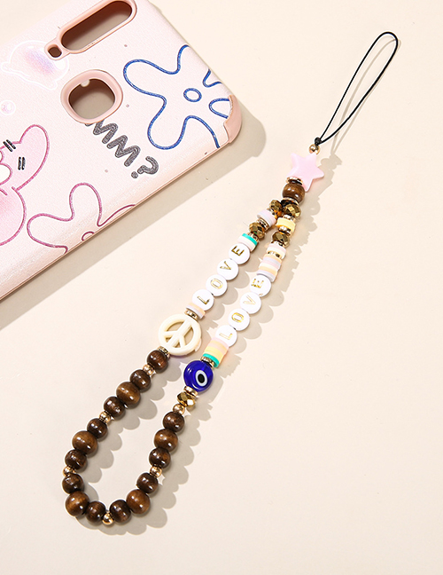 Fashion Wooden Beads Soft Pottery Letter Wooden Beads Crystal Eye Phone Chain