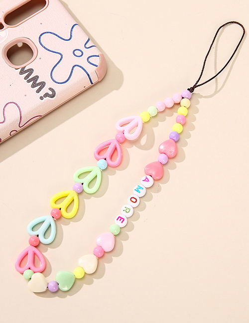 Fashion Peach Heart Letters Cartoon Peach Heart Letter Rice Bead Beaded Geometric Mobile Phone Chain