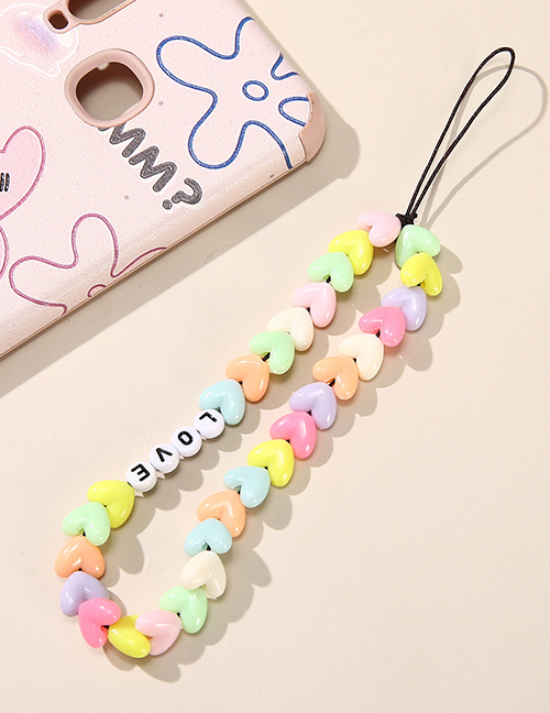 Fashion Love Peach Heart Cartoon Peach Heart Letter Rice Bead Beaded Geometric Mobile Phone Chain
