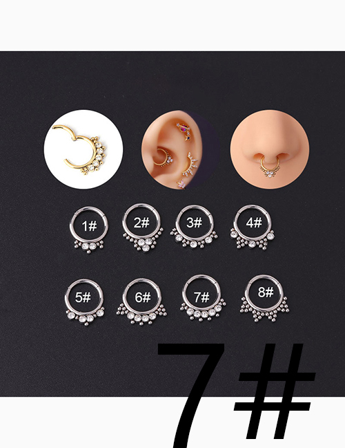 Fashion Silver 7# Stainless Steel Diamond Pierced Nose Ring