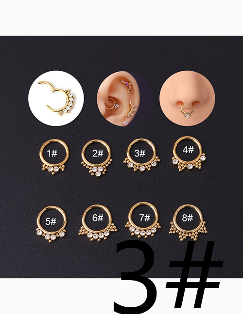 Fashion Gold 3# Stainless Steel Diamond Pierced Nose Ring