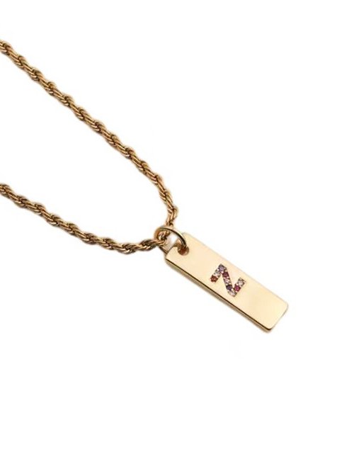 Fashion Z Pendant+60cm Stainless Steel Twist Chain Stainless Steel Inlaid Zirconium Letter Necklace
