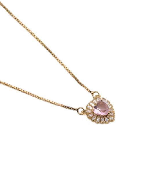 Fashion 00949cx+ Box Chain Copper Inlaid Zirconium Heart Necklace