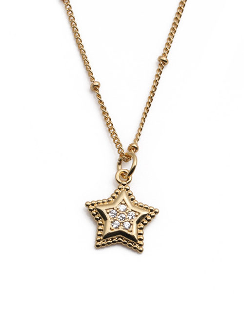Fashion 004040+5cm Bead Chain Copper Inlaid Zirconium Oil Drop Star Necklace