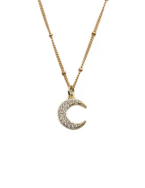 Fashion 0014340+5cm Bead Chain Copper Inlaid Zirconium Star And Moon Necklace