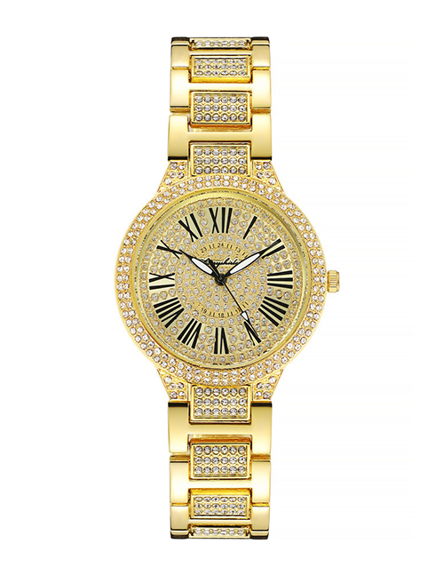 Fashion Gold Steel Band Roman Index Diamond Watch
