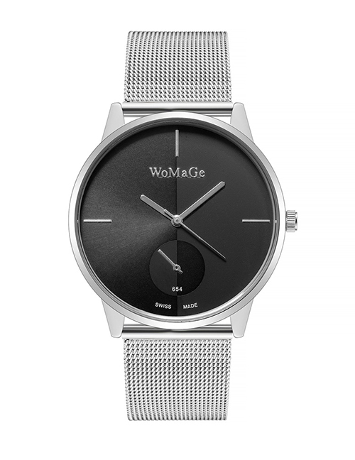 Fashion Silver With Black Face Alloy Geometric Mesh Strap Watch