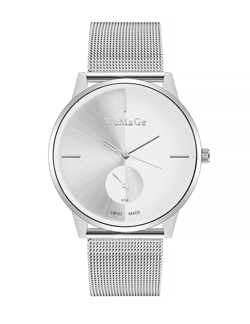 Fashion Silver With White Noodles Alloy Geometric Mesh Strap Watch