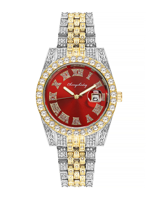 Fashion Red Geometric Watch With Titanium Steel Diamond Strap