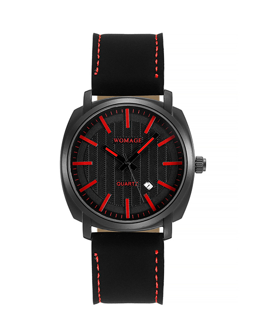 Fashion Red Alloy Black Case Large Dial Watch
