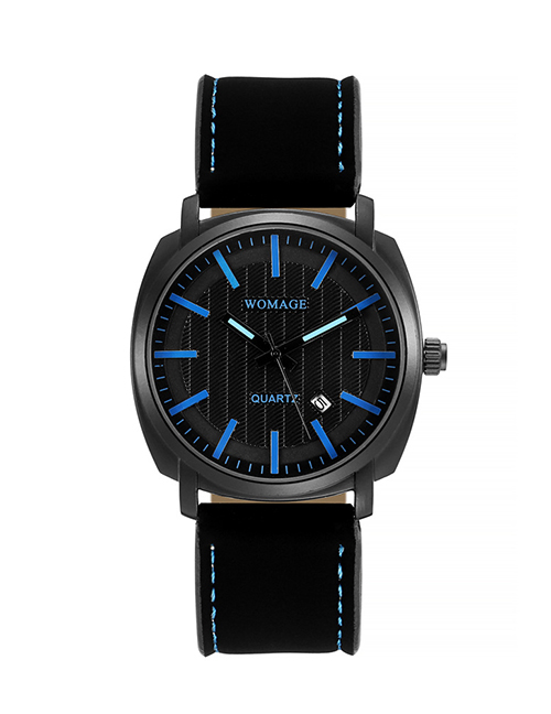 Fashion Blue Alloy Black Case Large Dial Watch
