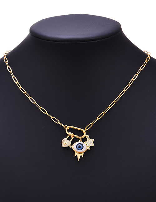 Fashion Navy Blue Copper Titanium Steel Inlaid Zirconium Eyes Love Necklace