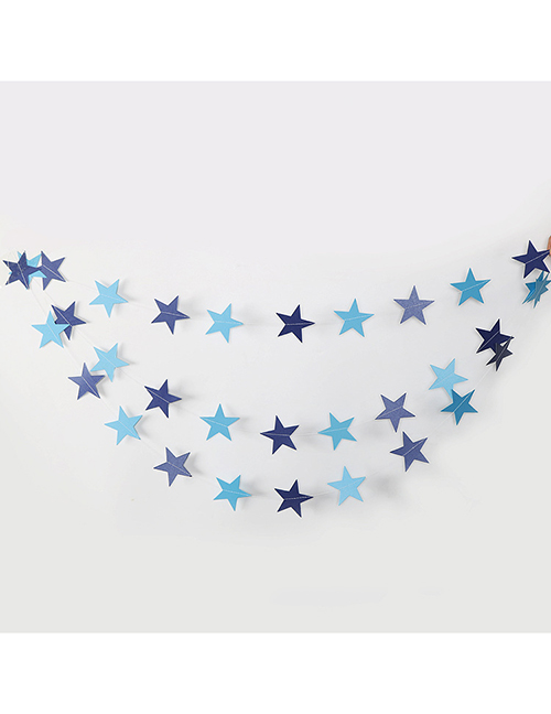 Fashion Dark Blue Light Blue Stars 4 Meters Star Paper Pull Flag String Flag Ornament