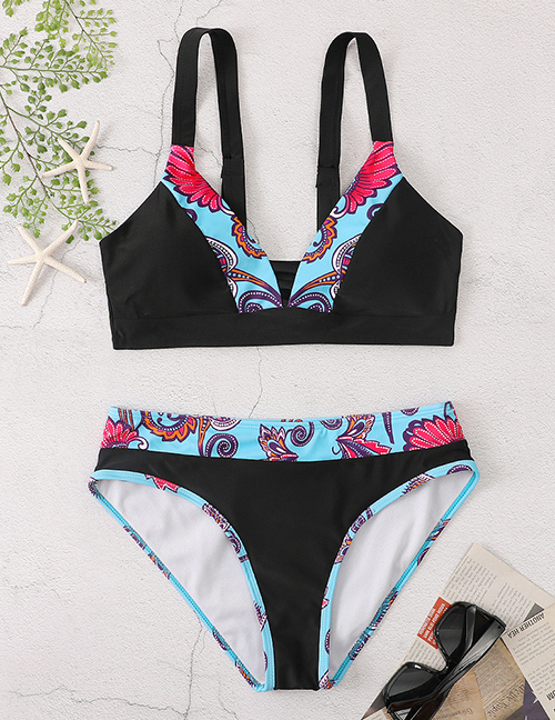 Fashion Leopard Printed Color-block Split Swimsuit